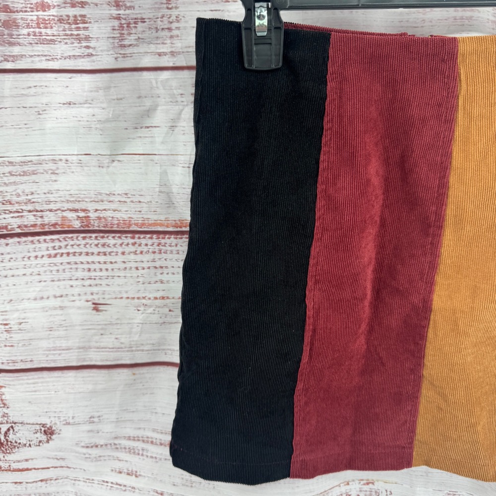 Altard State Colorblock Corduroy Mini Skirt Small Black Burgundy Mustard Cream - Picture 3 of 10